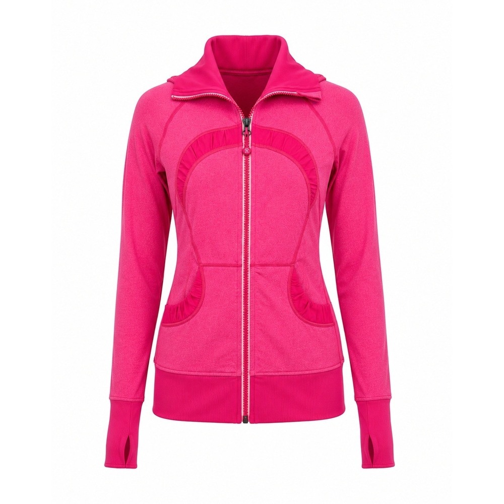 Lululemon Athletica Pink Heathered Full Zip Hoodie Jacket Thumbholes Size 6